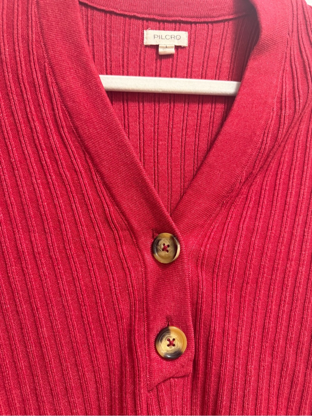 Pilcro Red Ribbed V-Button Knit Sweater - Picture 3 of 6